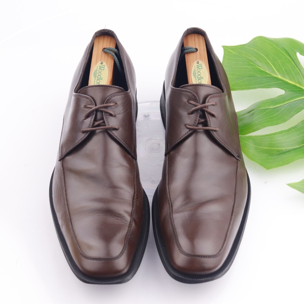 Ermenegildo Zegna Mens Oxford Size 10 Brown Leather Square Toe Dress Shoes Italy